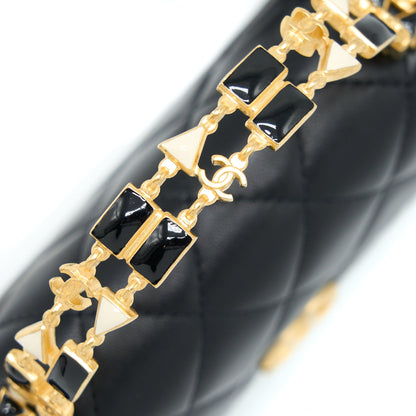 Chanel 22B Flap Bag With Enamel Top Handle Lambskin Black GHW