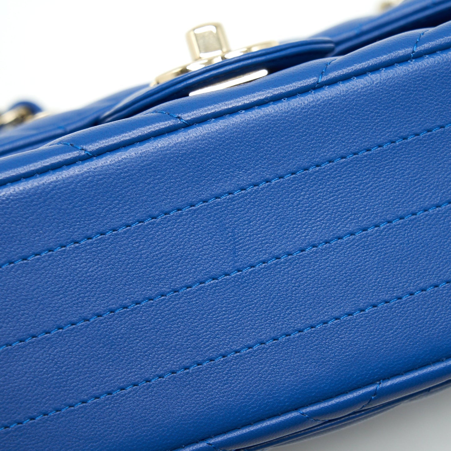 Chanel Mini Rectangular Flap Bag Chevron Lambskin Blue LGHW