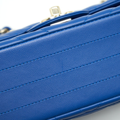 Chanel Mini Rectangular Flap Bag Chevron Lambskin Blue LGHW