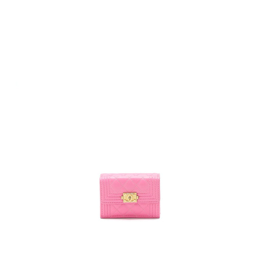 Chanel Boy Small Wallet Pink Brushed Lambskin GHW
