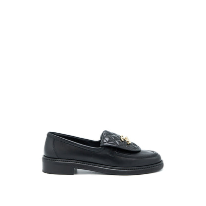 Chanel Size 38 CC Turnlock Loafers Black Quilted Leather LGHW