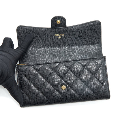 Chanel Classic Long Flap Wallet Caviar Black GHW