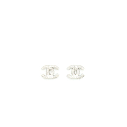 Chanel Classic Mini CC Logo Earrings Silver Tone