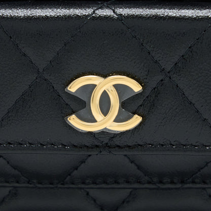 Chanel 22K Top Handle Pocket Long Vanity With Chain Black GHW