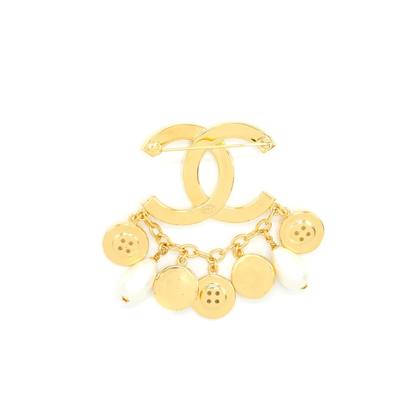 Chanel 20A Seasonal CC Logo Pearls And Button Brooch Gold