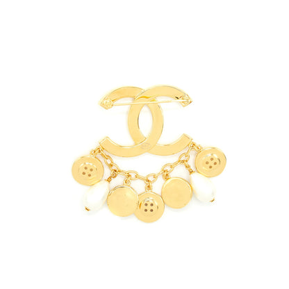 Chanel 20A Seasonal CC Logo Pearls And Button Brooch Gold
