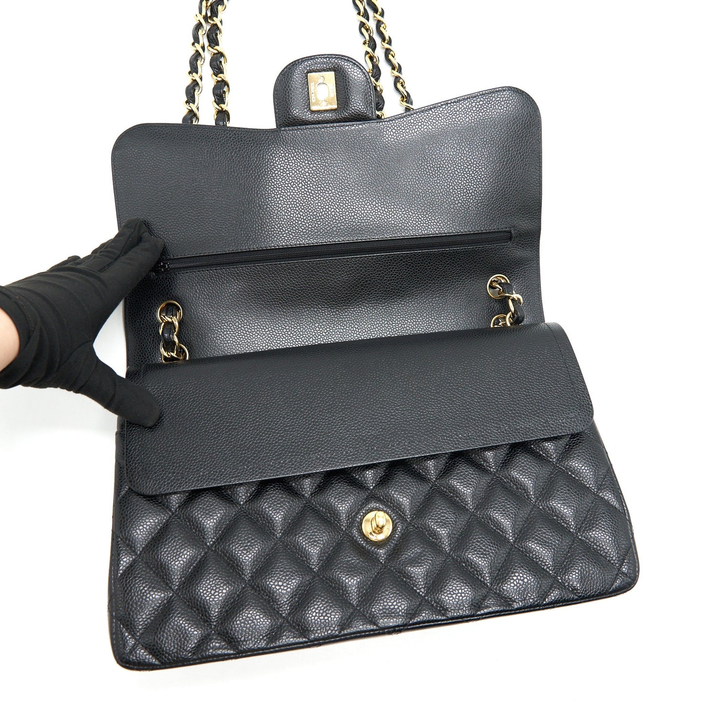 CHANEL CLASSIC JUMBO DOUBLE FLAP BAG BLACK CAVIER GHW
