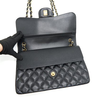 CHANEL CLASSIC JUMBO DOUBLE FLAP BAG BLACK CAVIER GHW