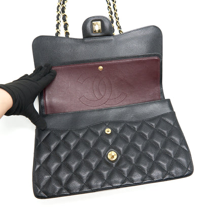 CHANEL CLASSIC JUMBO DOUBLE FLAP BAG BLACK CAVIER GHW