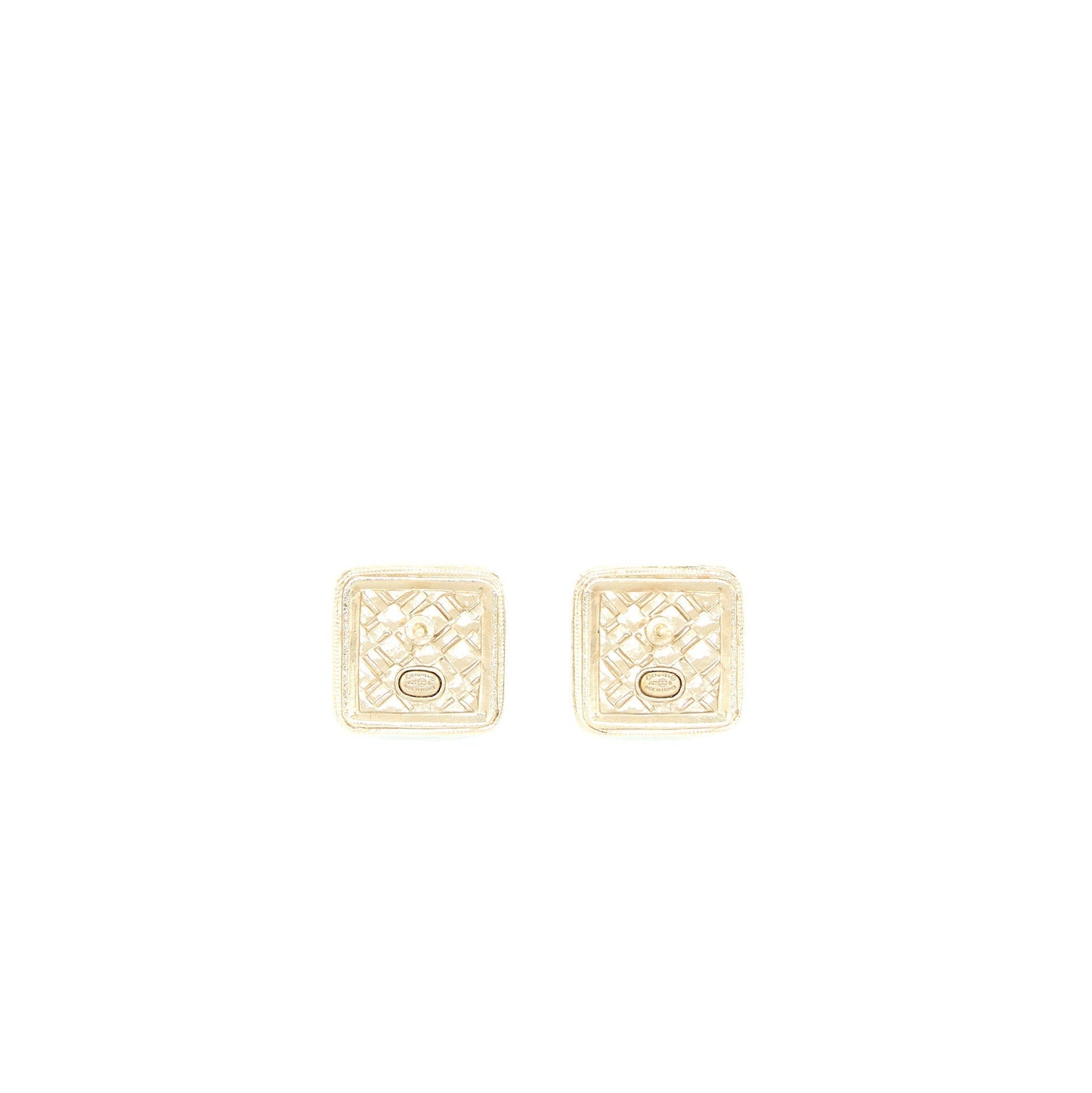 Chanel Square CC Logo Earrings Light Gold Tone