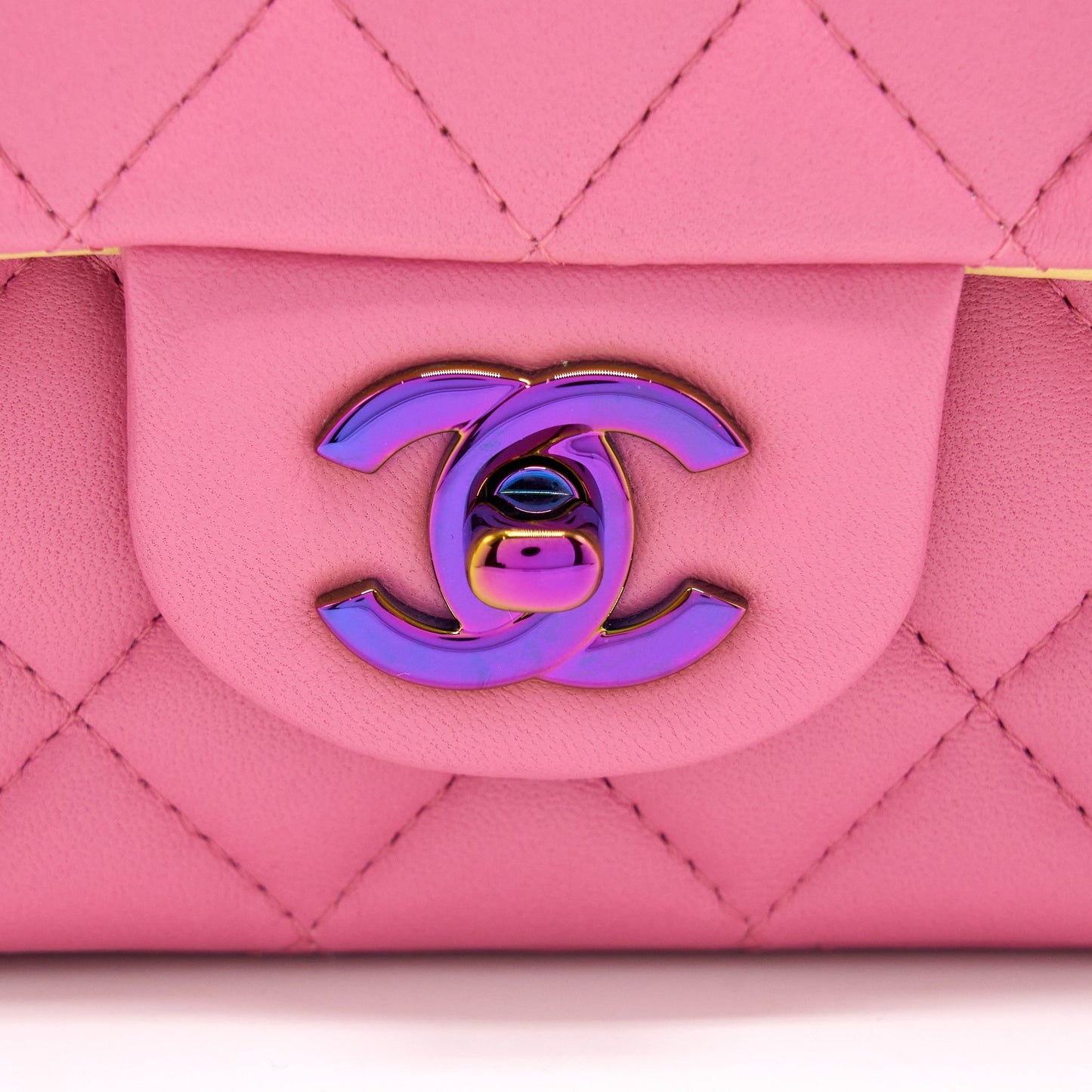 Chanel 21P Mini Rectangular Flag Bag Lambskin Pink With Multi Hardware
