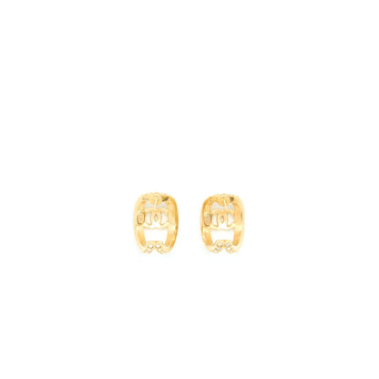 Chanel CC Logo Earrings With Full Crystal Gold Tone