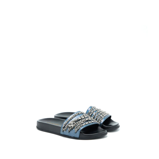 Chanel Size 39 CC Logo Dropped/Leather Chain Sandals Multicolour