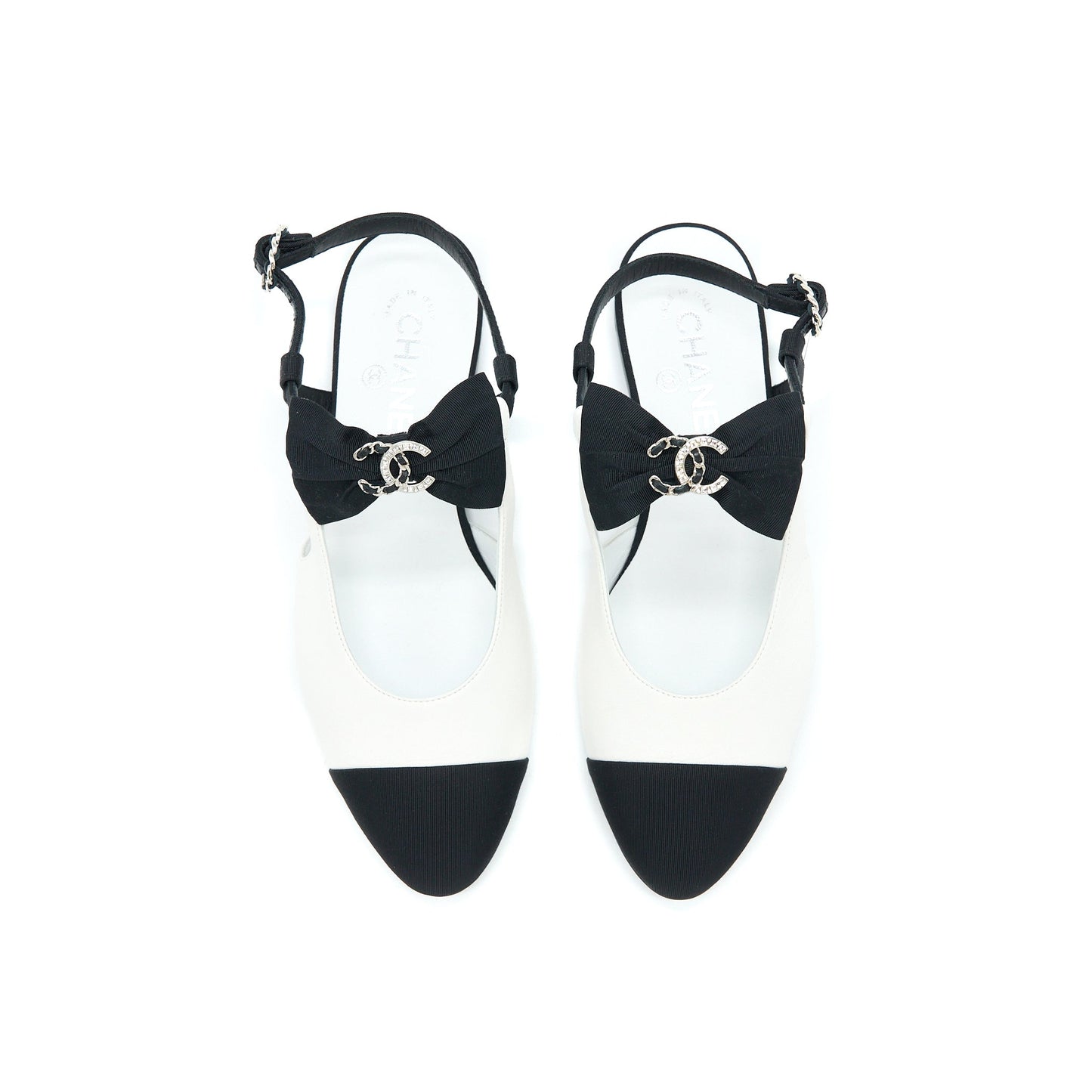 Chanel Size 38.5 Slingback With Ribbon White/Black