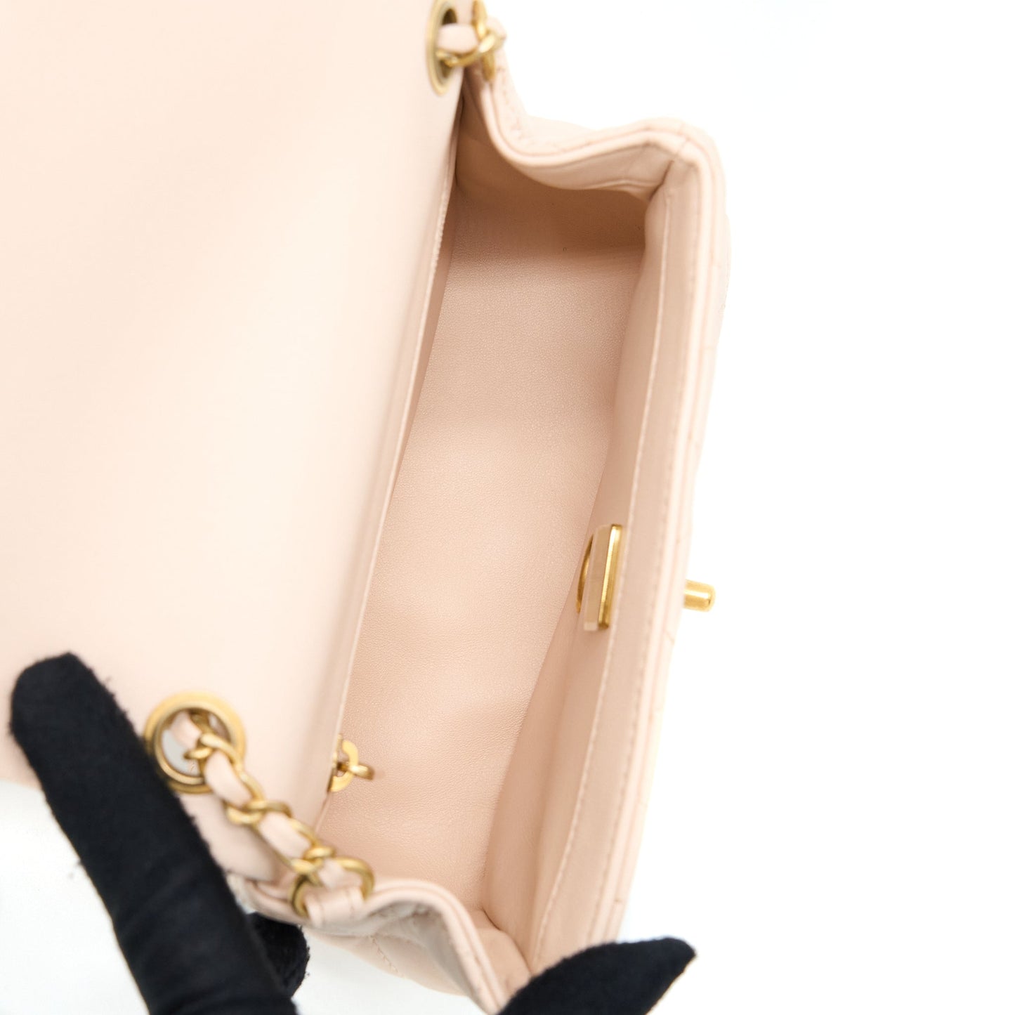 Chanel 22C Pearl Crush Mini Square Flap Bag Lambskin Light Beige GHW
