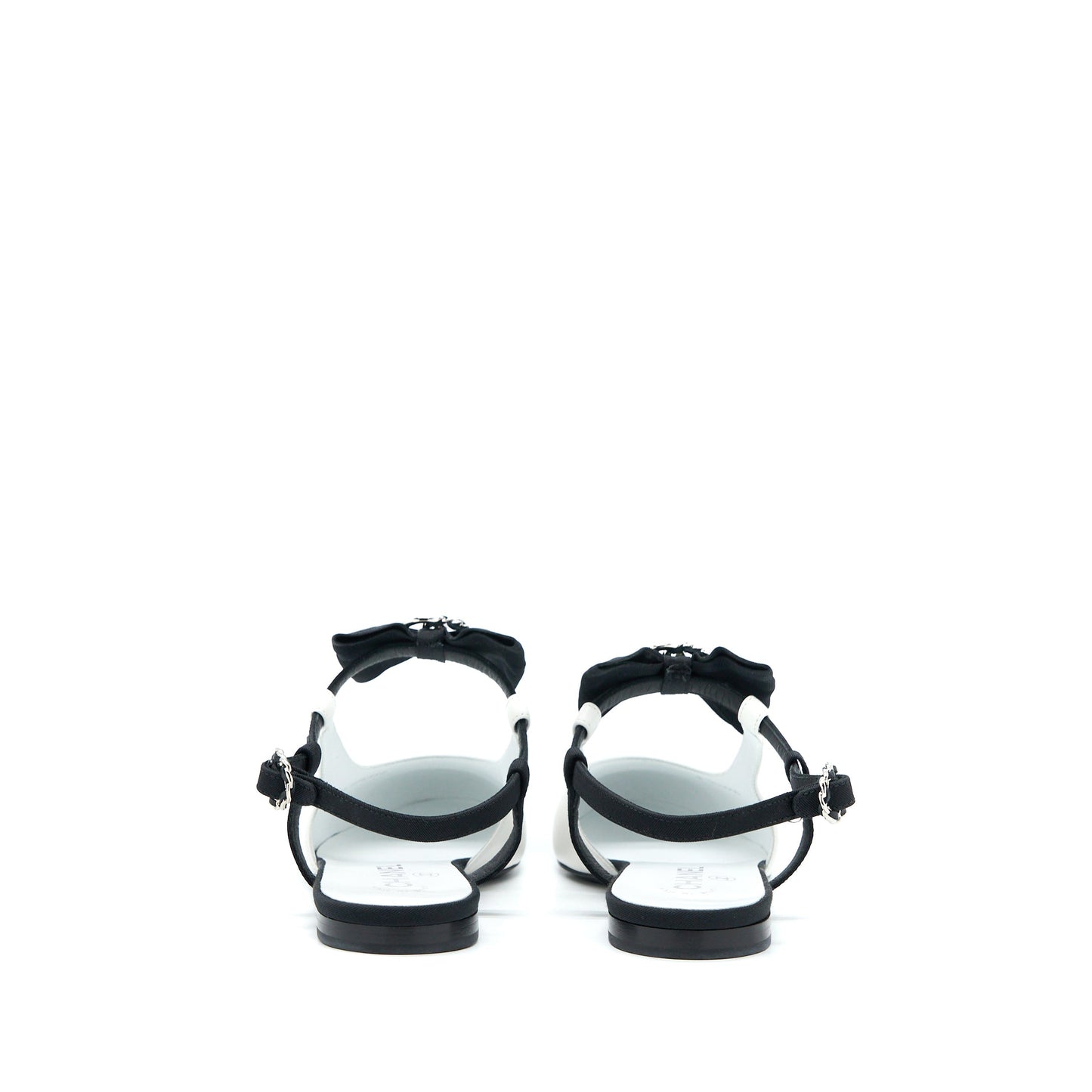 Chanel Size 38.5 Slingback With Ribbon White/Black