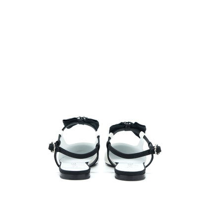 Chanel Size 38.5 Slingback With Ribbon White/Black