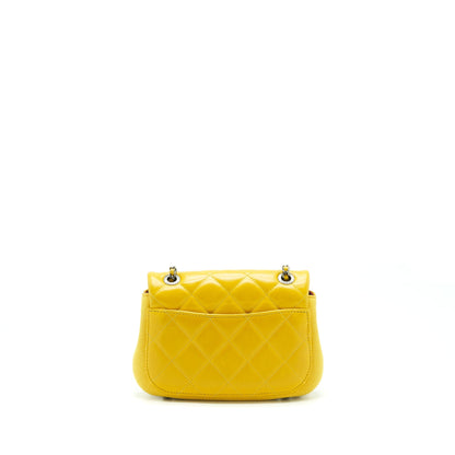 Chanel Seasonal Limited Flap Bag Leather And Fabric Yellow With Ruthenium Hardware