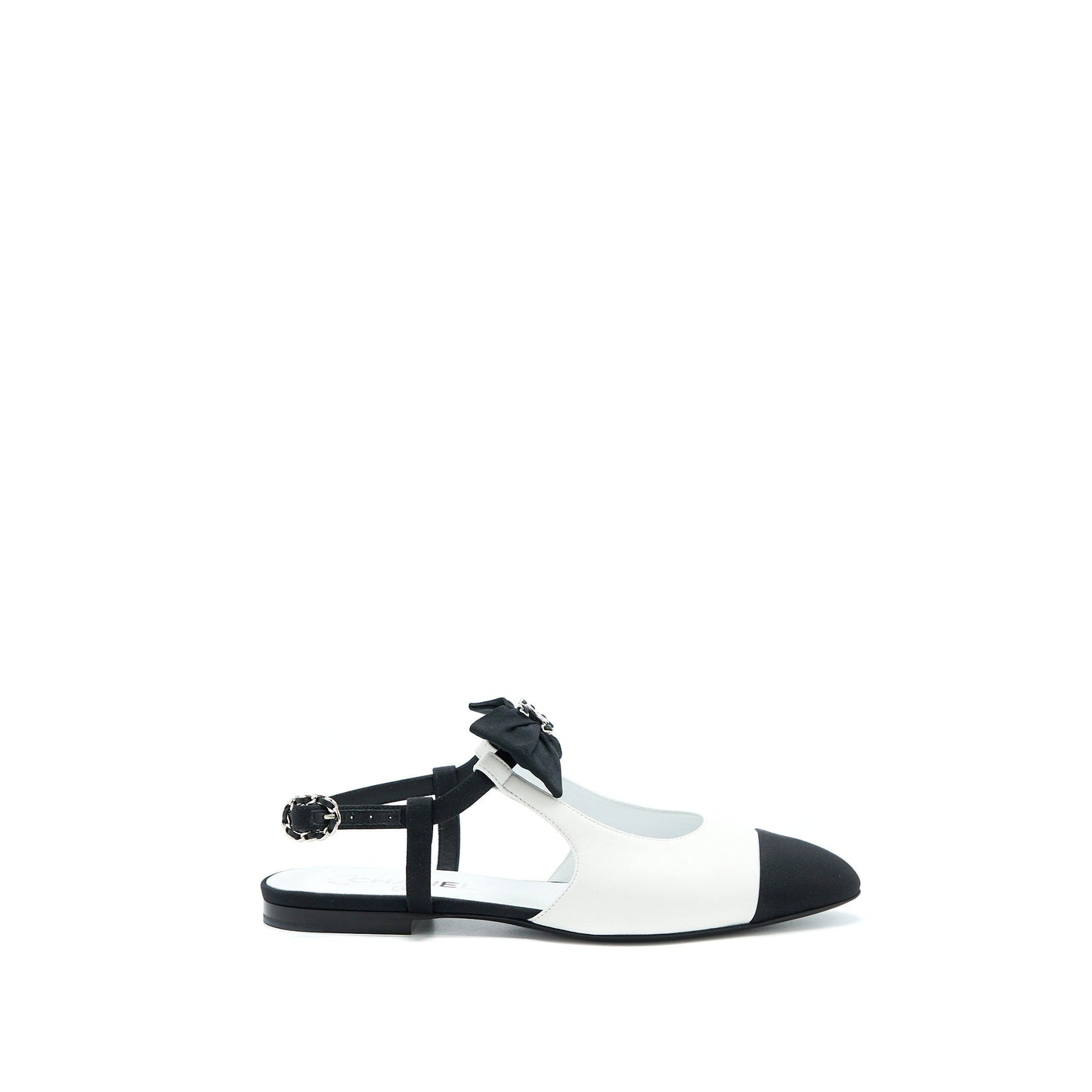 Chanel Size 38.5 Slingback With Ribbon White/Black