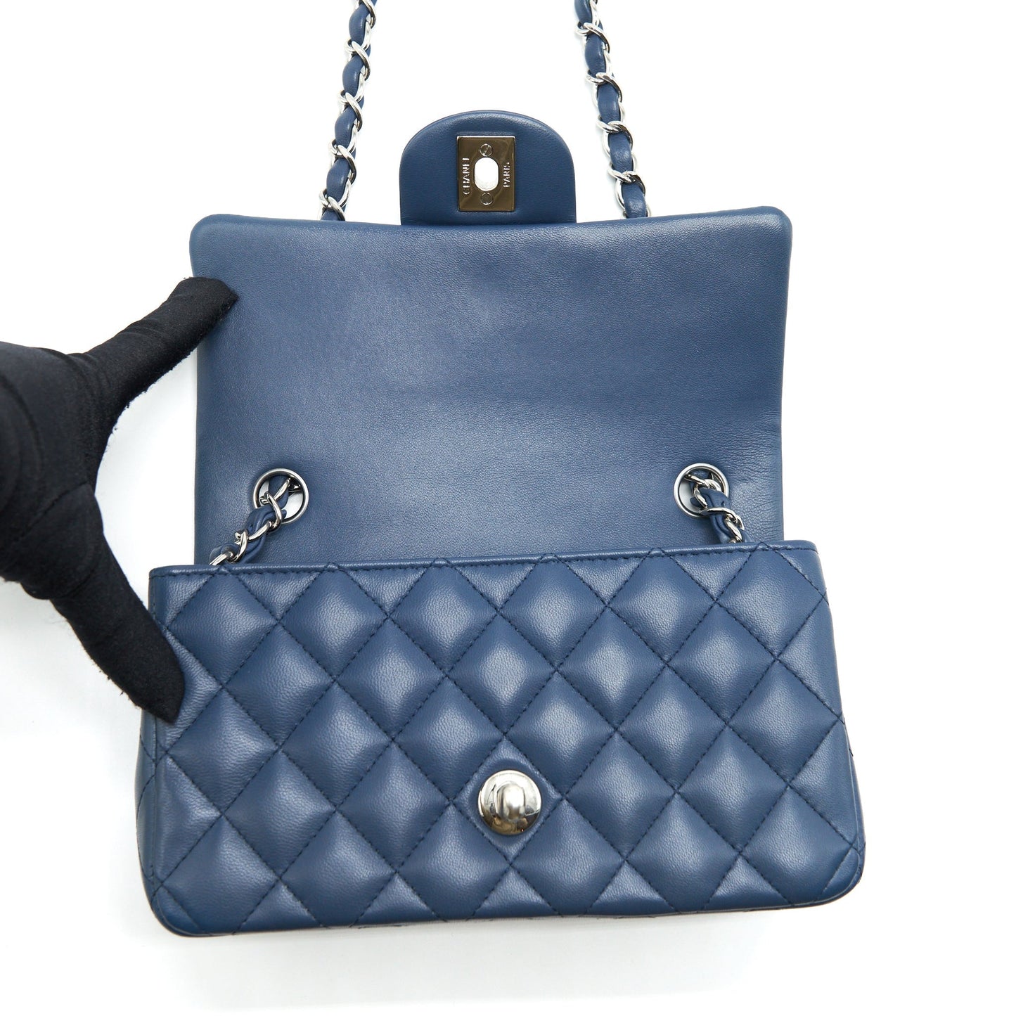 Chanel Mini Rectangular Flap bag Lambskin Blue SHW