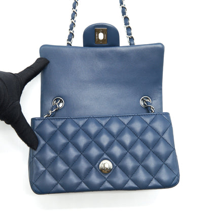 Chanel Mini Rectangular Flap bag Lambskin Blue SHW