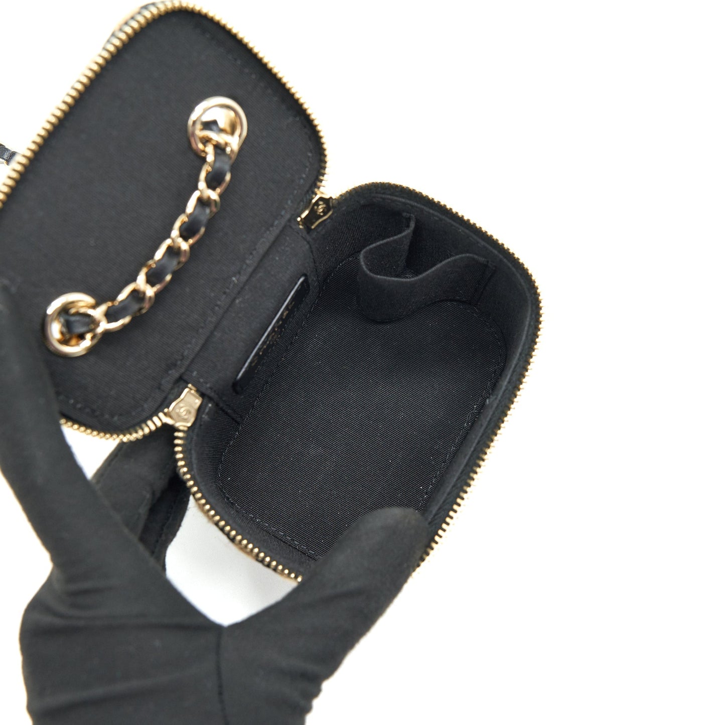 Chanel Small Vanity with Chain raffia Black Beige stripe