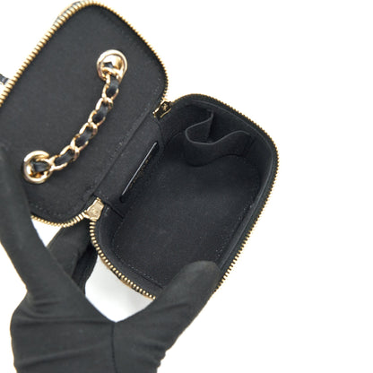 Chanel Small Vanity with Chain raffia Black Beige stripe