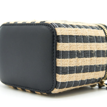 Chanel Small Vanity with Chain raffia Black Beige stripe