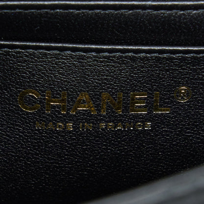 Chanel Top Handle Mini Rectangular Flap Bag Lambskin Black LGHW (Microchip)