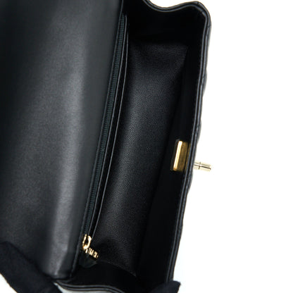 Chanel Top Handle Mini Rectangular Flap Bag Lambskin Black LGHW (Microchip)