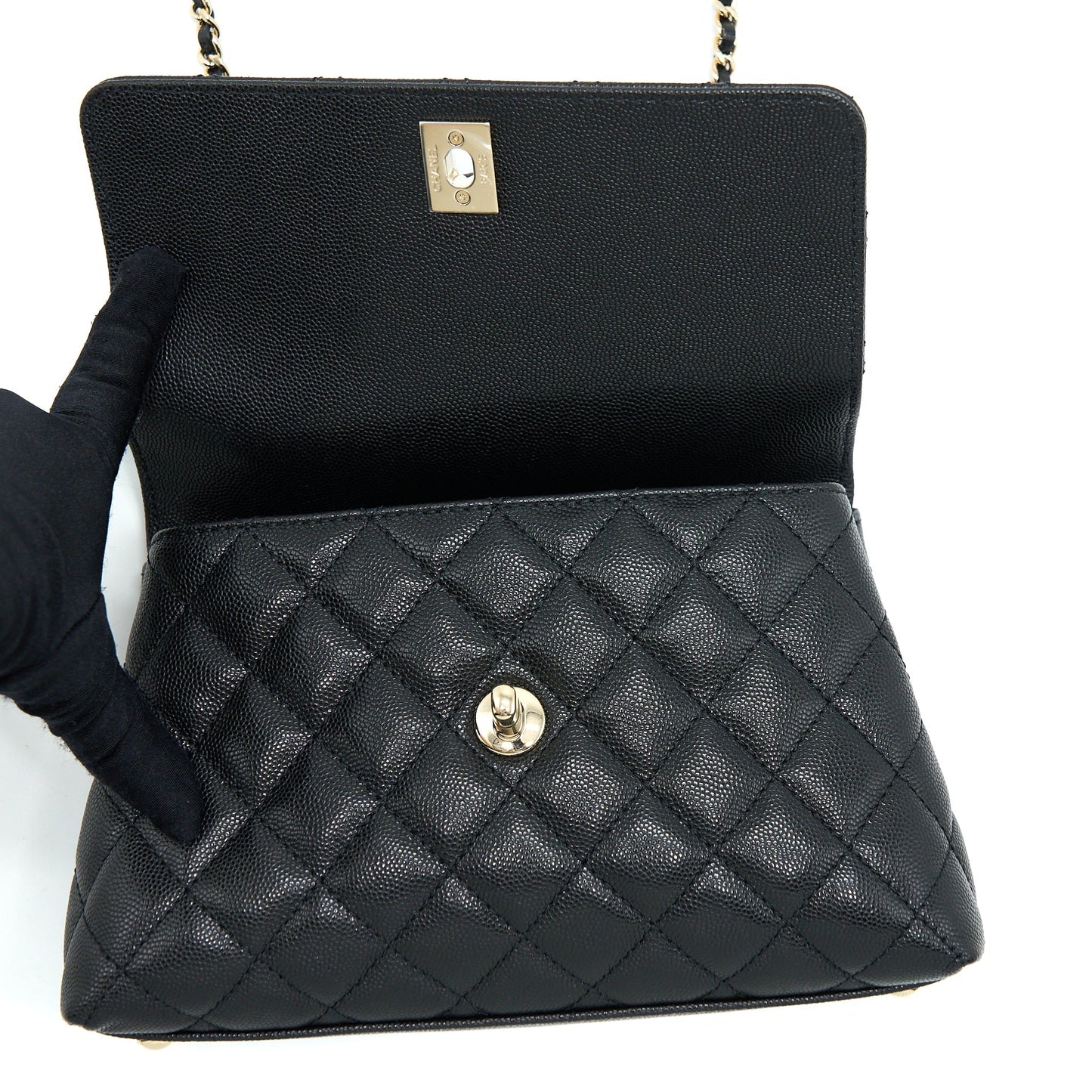 Chanel Small Coco Handle Caviar Black LGHW (Microchip)