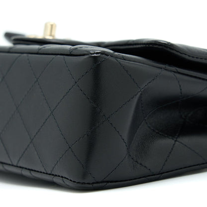 Chanel Mini Rectangular Flap Bag Lambskin Black LGHW (Microchip)