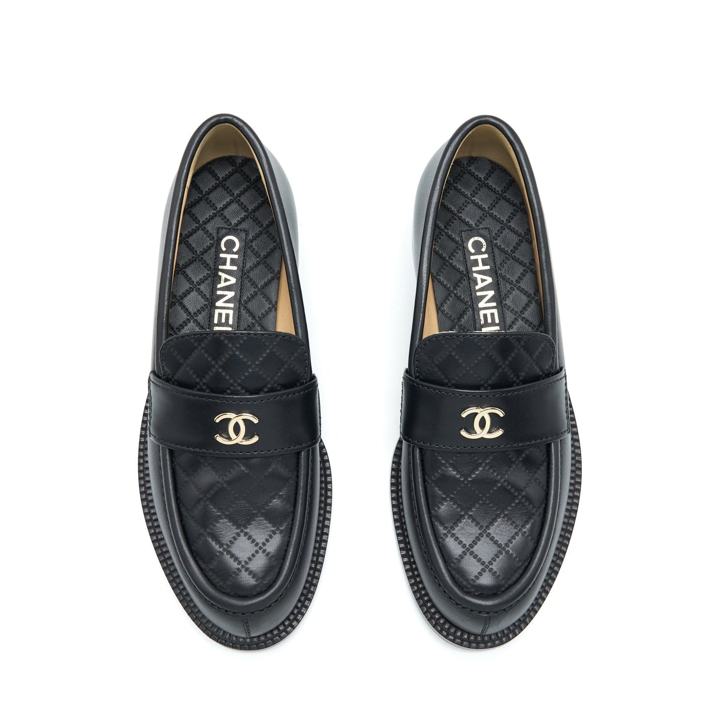 Chanel Size 38 Quilted Loafer Black LGHW