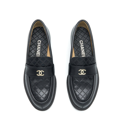 Chanel Size 38 Quilted Loafer Black LGHW