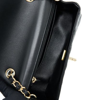 Chanel Mini Rectangular Flap Bag Lambskin Black LGHW (Microchip)
