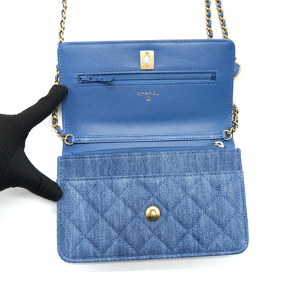 Chanel 22C Pearl Crush  Wallet On Chain Denim GHW