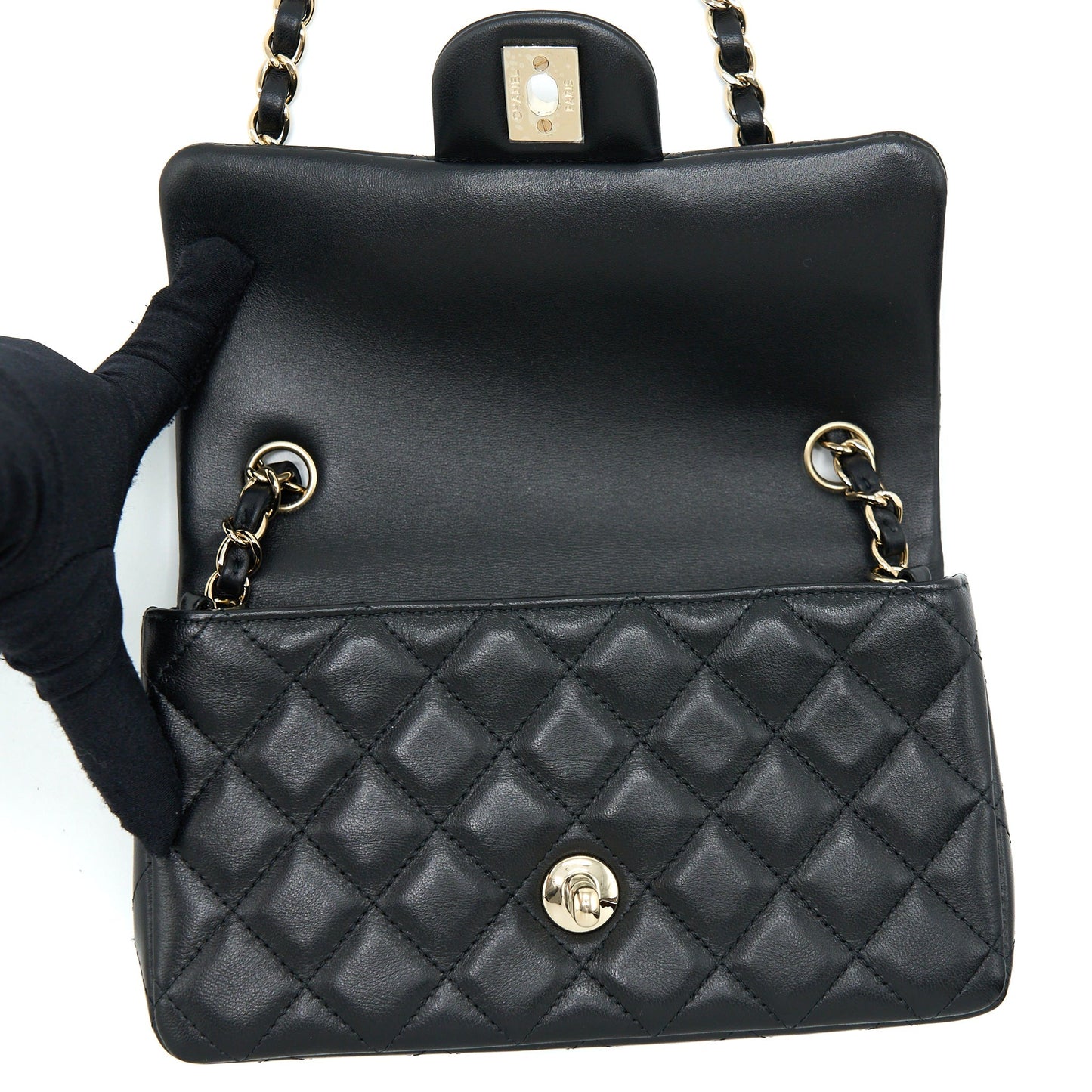 Chanel Mini Rectangular Flap Bag Lambskin Black LGHW (Microchip)