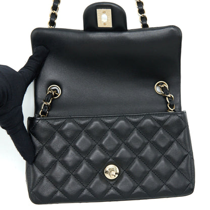 Chanel Mini Rectangular Flap Bag Lambskin Black LGHW (Microchip)