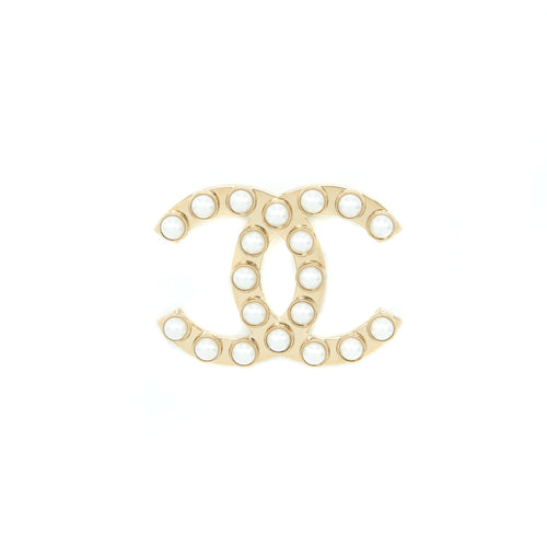 Chanel CC Logo With Pearl Brooch Light Gold Tone