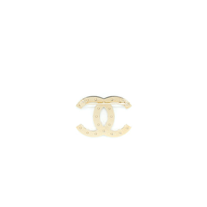 Chanel CC Logo With Pearl Brooch Light Gold Tone