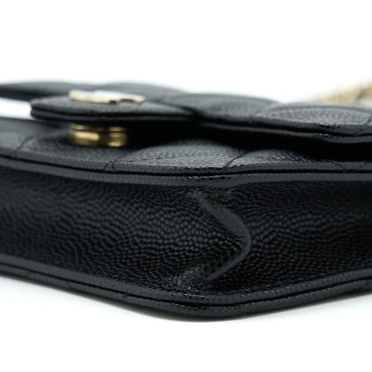 Chanel Mini Flap Card Holder With Chain Caviar Black LGHW