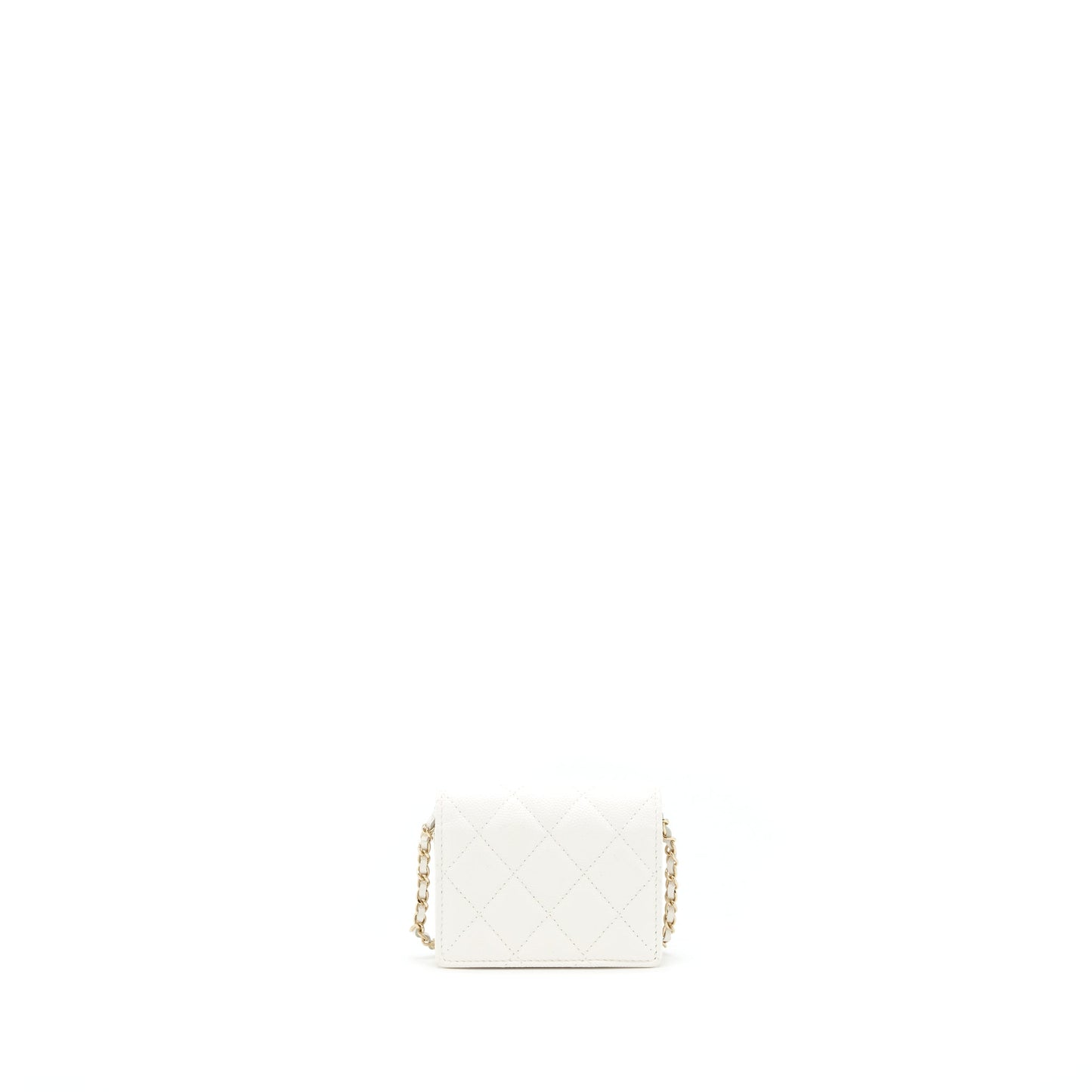 Chanel 21B Card Holder On Chain Caviar White LGHW