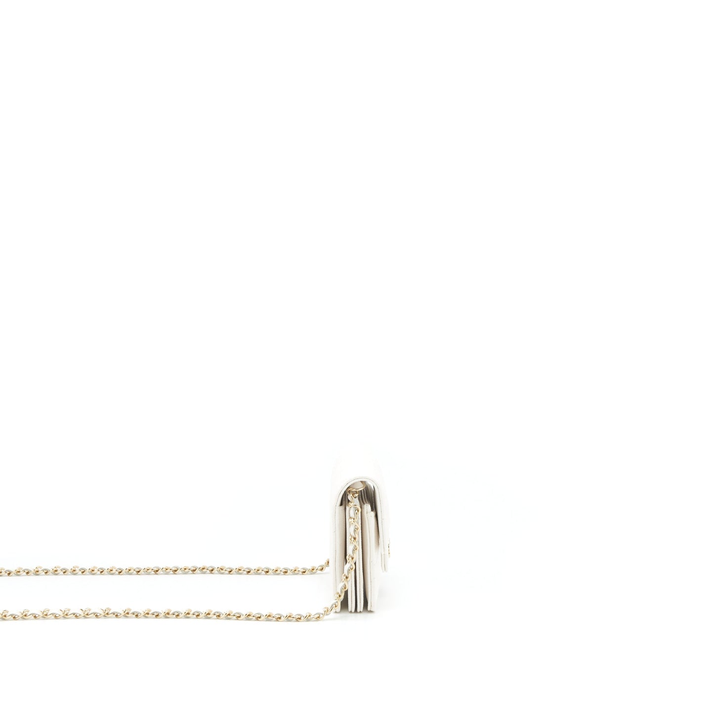 Chanel 21B Card Holder On Chain Caviar White LGHW