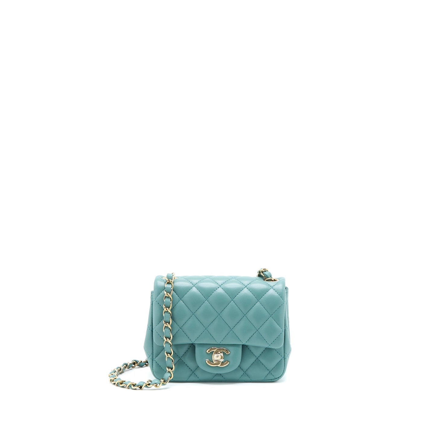 Chanel Mini Square Flap Bag Lambskin Light Green LGHW (Microchip)
