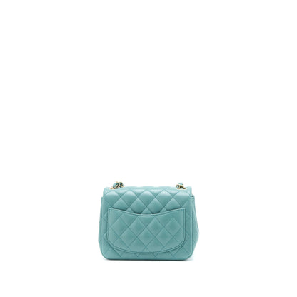 Chanel Mini Square Flap Bag Lambskin Light Green LGHW (Microchip)