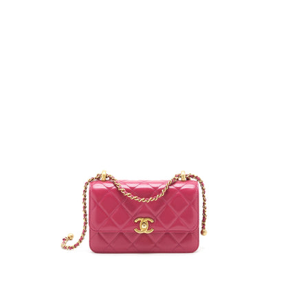 Chanel 21A Small Gold Crush Flap Bag With Chain Calfskin Raspberry Pink GHW (Microchip)