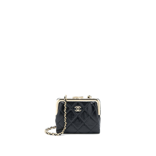 Chanel Quilted Mini Clip With Chain Aged Calfskin Black LGHW