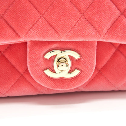 CHANEL Velvet Quilted Mini Square Pearl Crush Flap Bag Pink