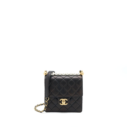 Chanel Vertical Pearl Flap Bag Goatskin Black GHW