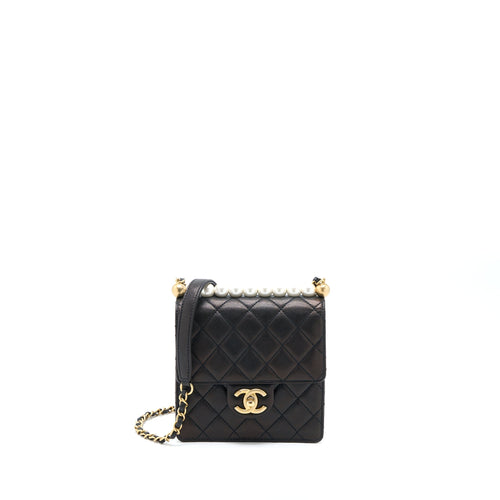 Chanel Vertical Pearl Flap Bag Goatskin Black GHW